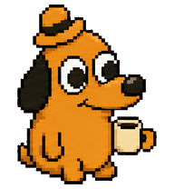 Cinder: Coffee dog in a bowler hat