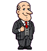 Jeeves: Pinstriped butler with a red tie