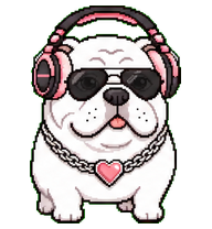 Jollio: Bulldog with pink headphones