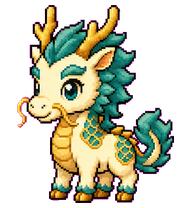 Longma: Golden dragon with teal mane