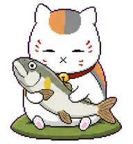 Mika: Calico cat holding a fish