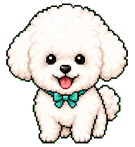 Mochi Puppy: White puppy with a green bow tie