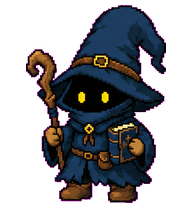 Noctlet: Shadow mage in a blue wizard hat