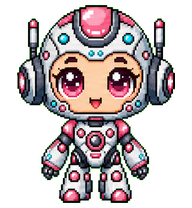 Nova Byte: White and pink helmet robot