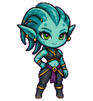 Nova: Teal alien with a long ponytail