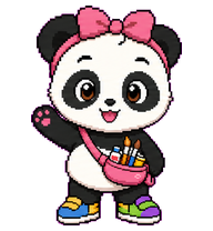 Pippa: Panda with a pink bow and crayons