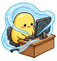 workdou: Yellow companion at a computer desk